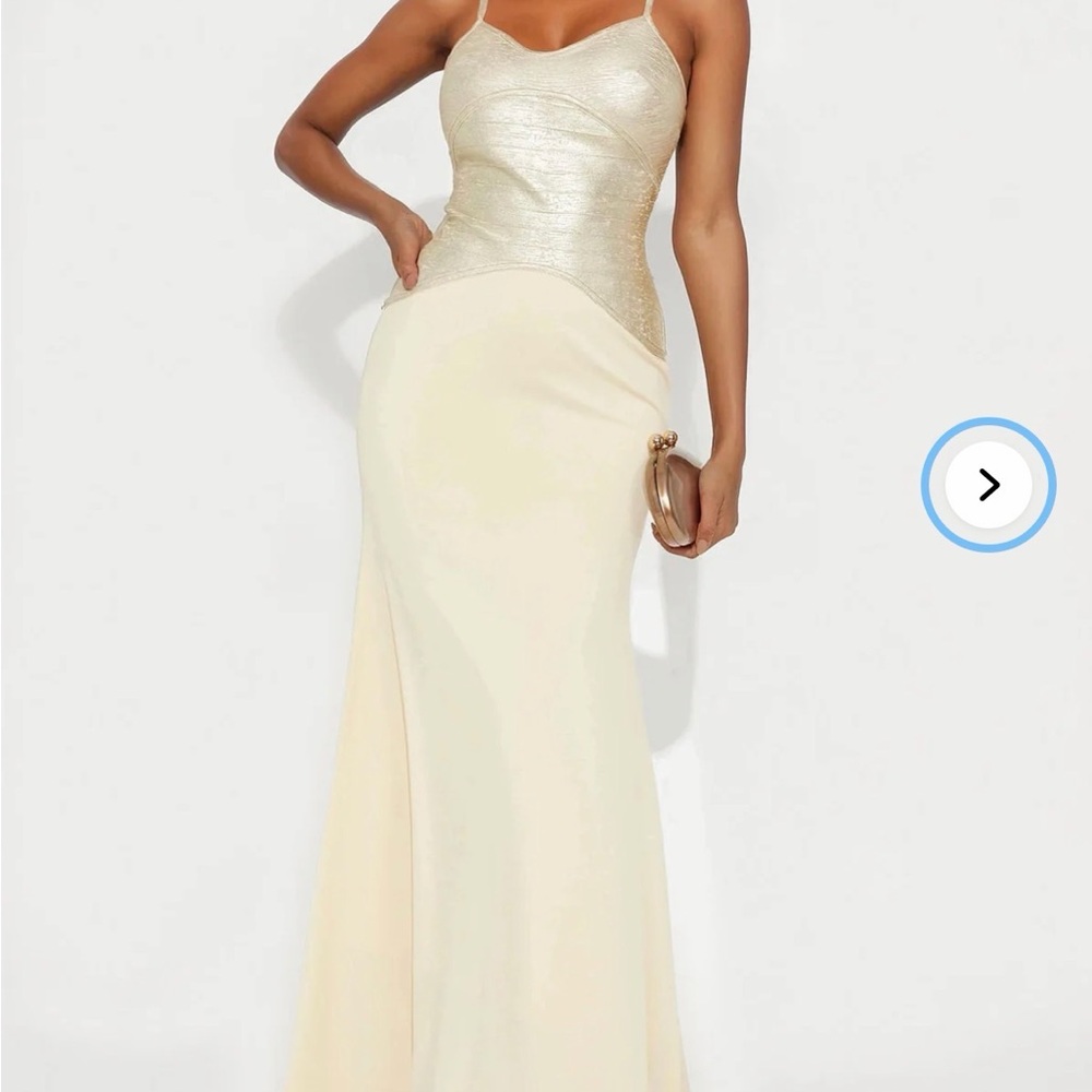 Gold and Cream Spaghetti Strap Evening gown bandage
